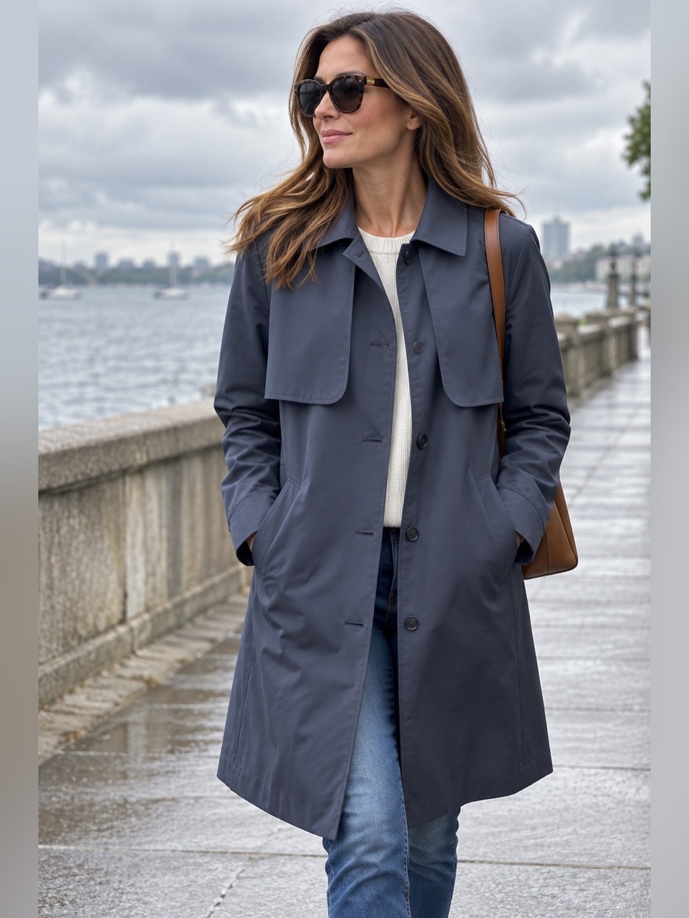 Brooks Brothers Navy Water Resistant Raincoat Trench Coat Storm Flap S